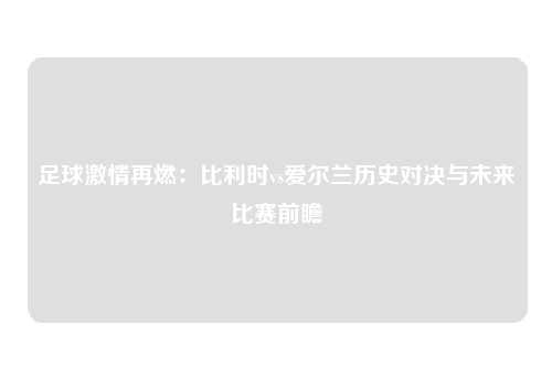 足球激情再燃：比利时vs爱尔兰历史对决与未来比赛前瞻